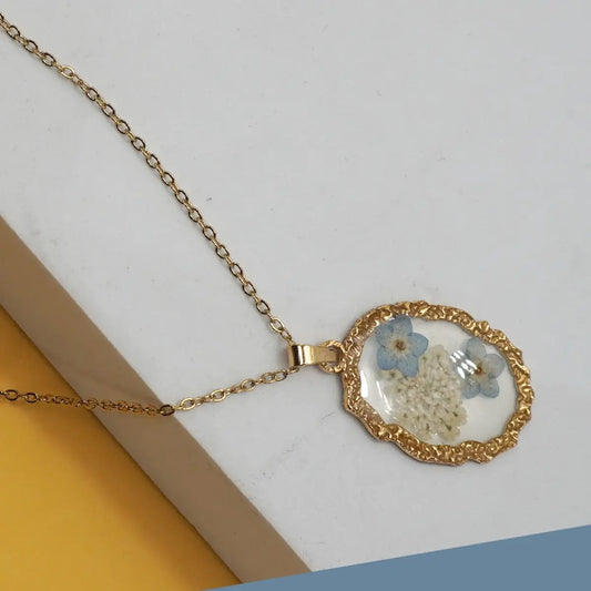 Gold Oval Flower Necklace