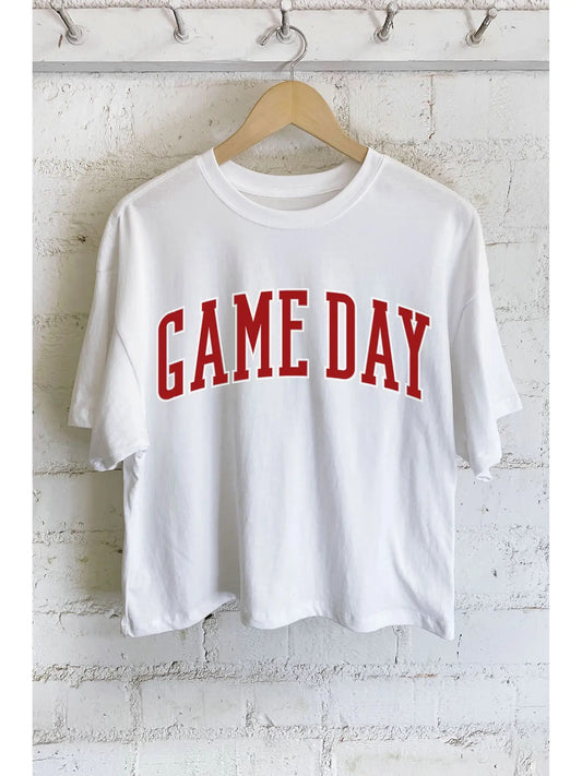 White Game Day Puff Graphic Crop
