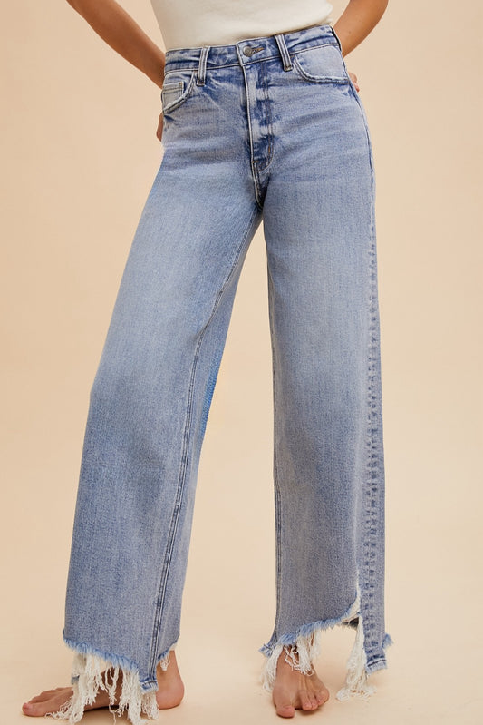 Asymmetrical Distressed Hem Straight Fit Jeans