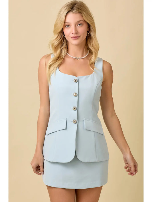 Square Neck Button Down Sleeveless Blazer Romper