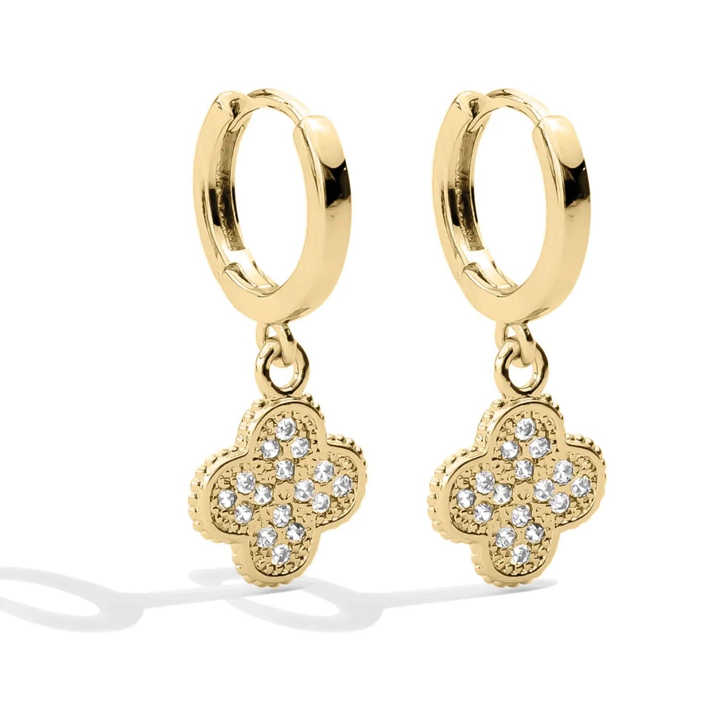 Splendid Iris Pave Quatrafoil Earrings