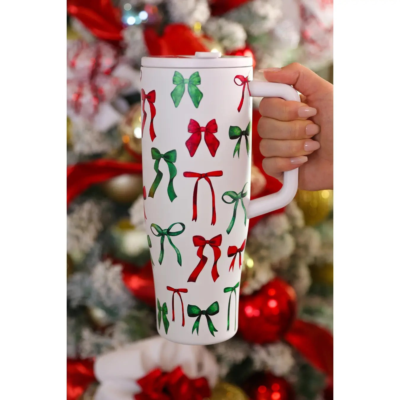 Christmas Bow Tumbler - Red Green