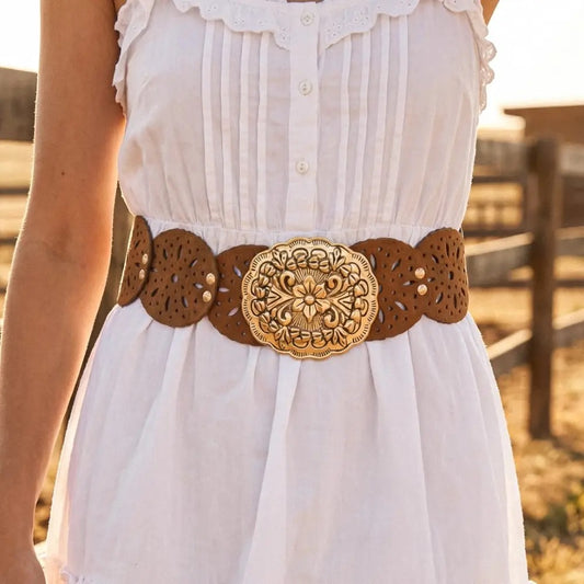 Floral Buckle Faux Leather Belt
