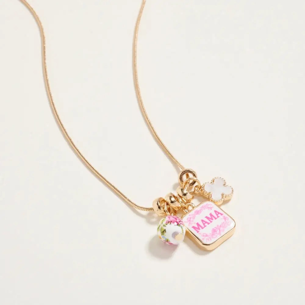 Mama Floral Pendant Charm Necklace
