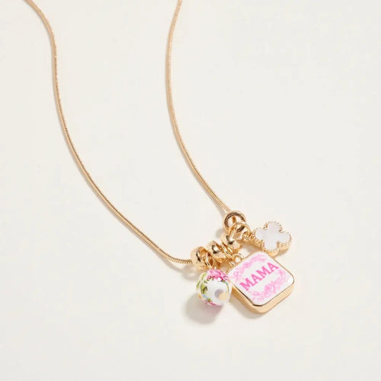 Mama Floral Pendant Charm Necklace