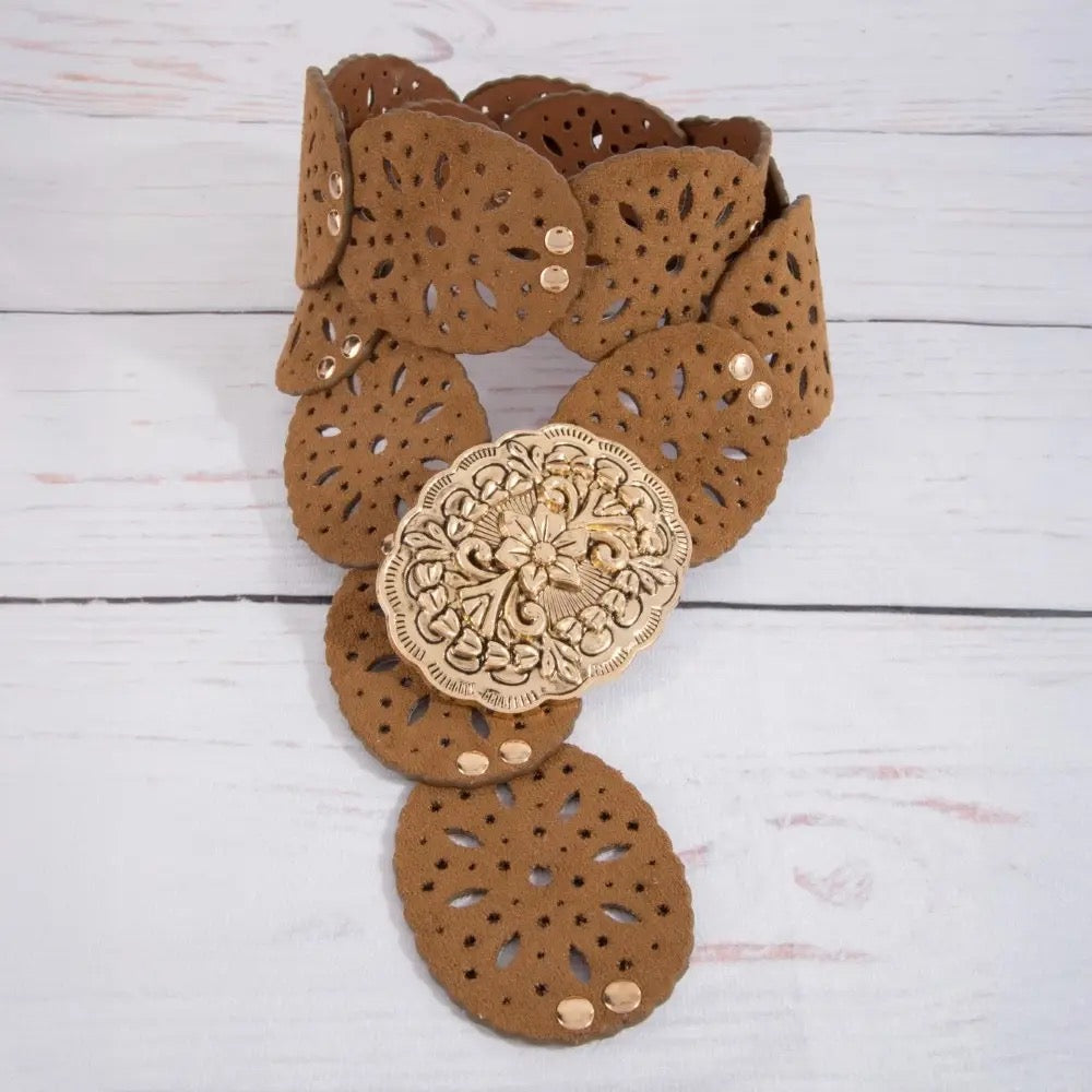 Floral Buckle Faux Leather Belt