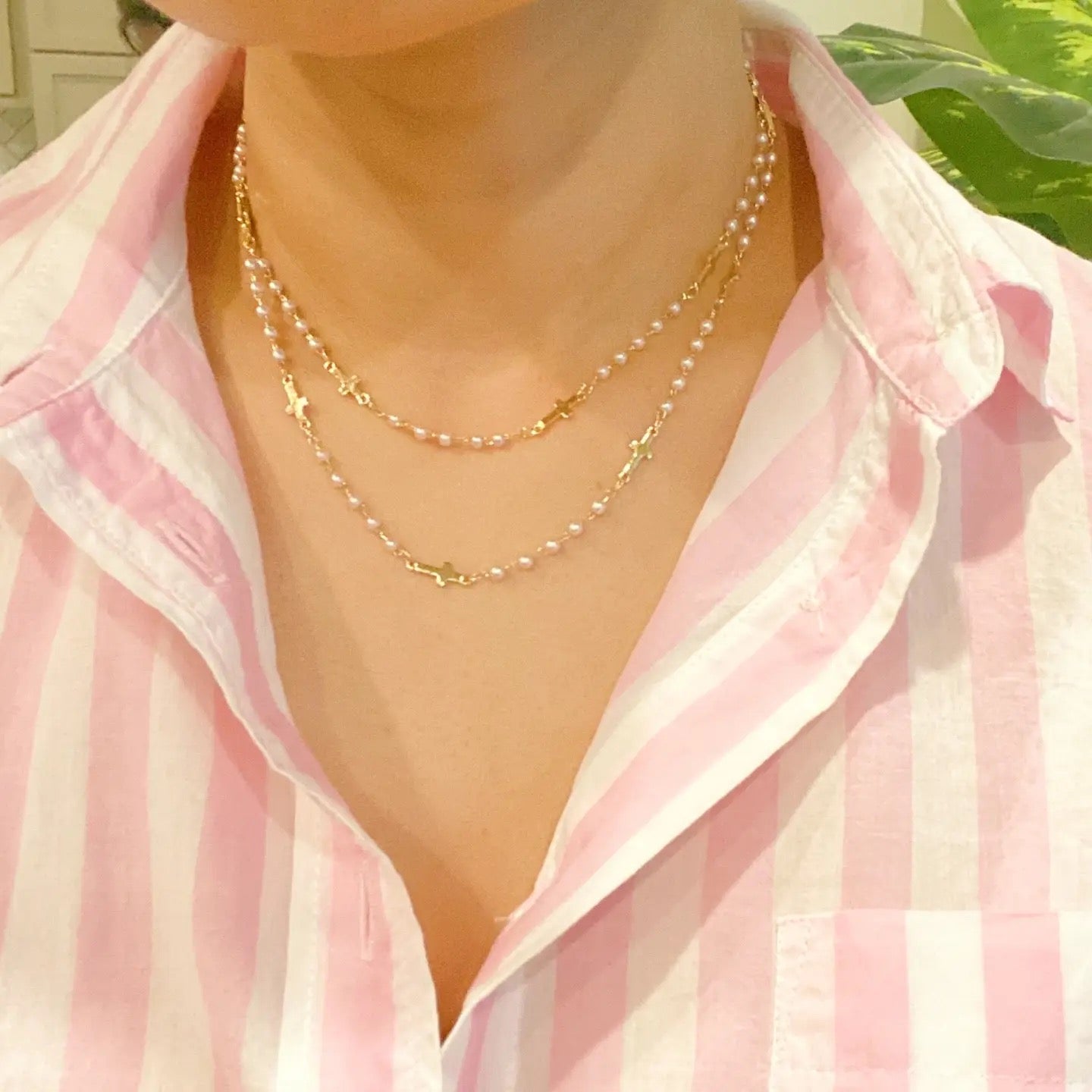 Pearls & Crosses Long Necklace