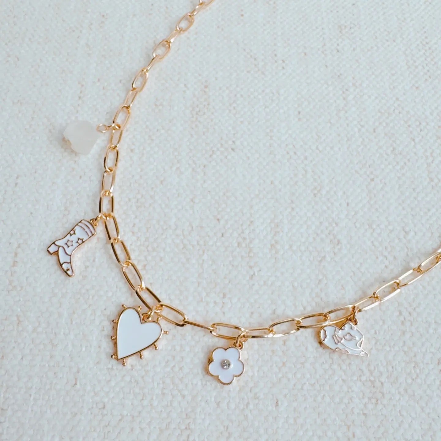 White Yee-Haw Heart Multi Charm Necklace