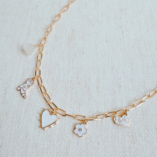 White Yee-Haw Heart Multi Charm Necklace