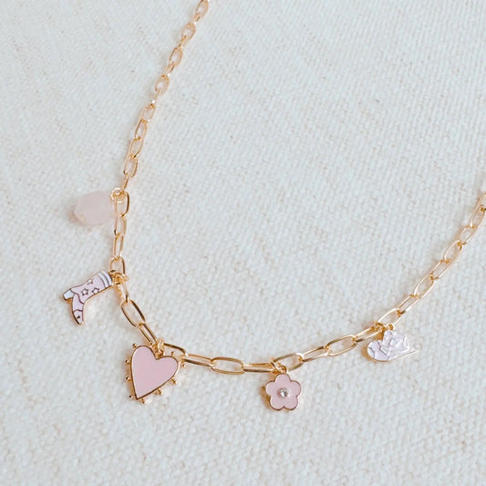 Pink Yee-Haw Heart Multi Charm Necklace