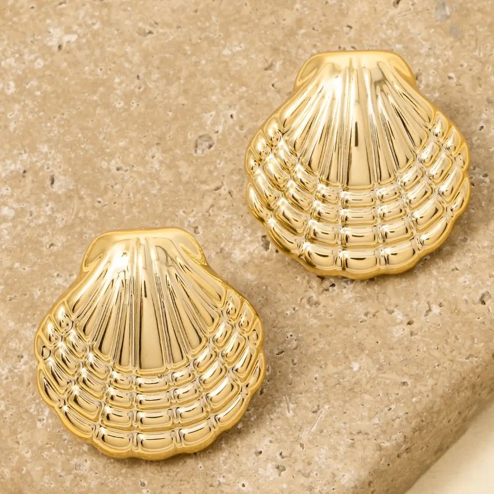 Gold Seashell Stud Earrings