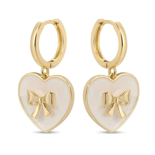 Splendid Iris Enamel Heart with Bow Earrings