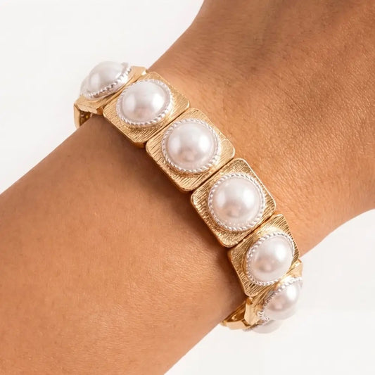 Square Tile Pearl Stretch Bracelet