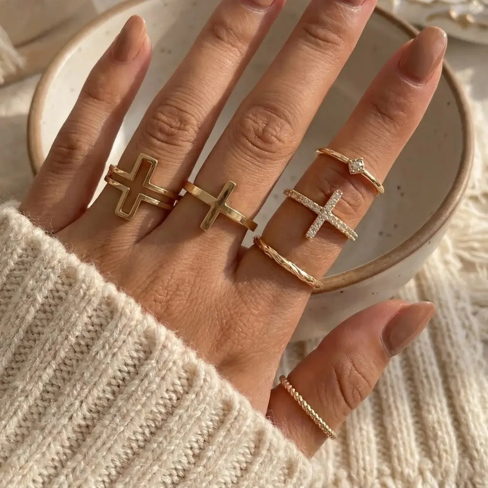 Set of 6 Assorted Cross Rings