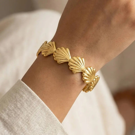 Gold Seashell Open Cuff Bracelet