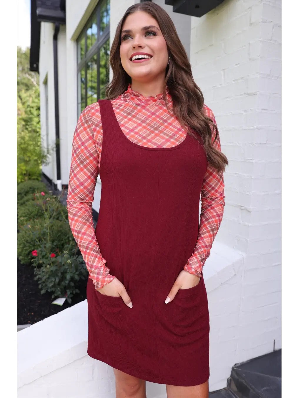 Burgundy Rubbed Jumper Dress