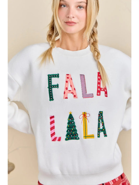 White Falala Embroidered Knit Sweater