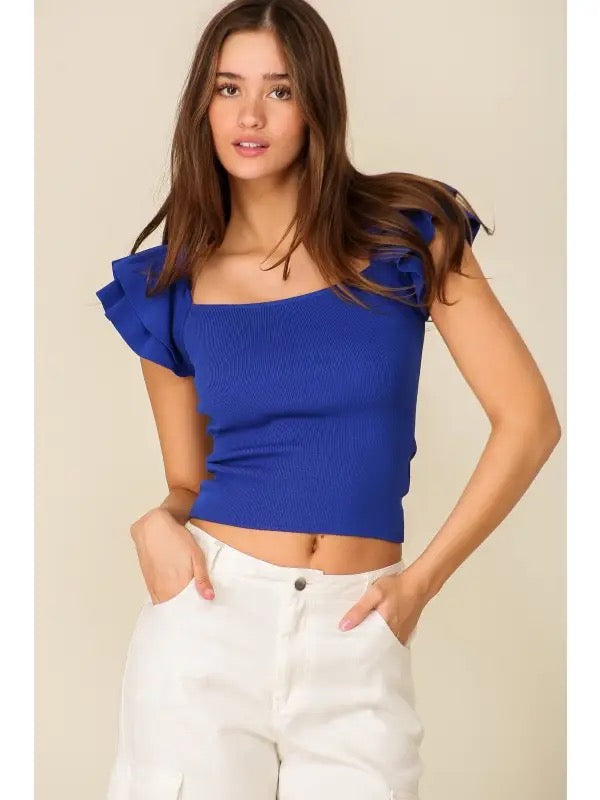 Ruffle Tiered Cap Sleeve Sweater Top