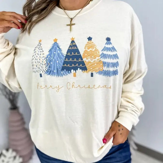 Blue & Gold Christmas Tree Longsleeve Tee