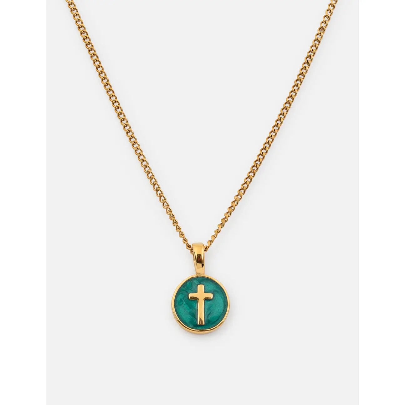 Emerald Enamel Cross Circle Necklace