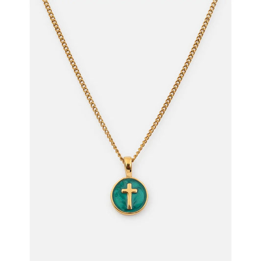 Emerald Enamel Cross Circle Necklace