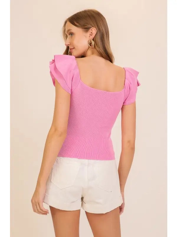 Ruffle Tiered Cap Sleeve Sweater Top