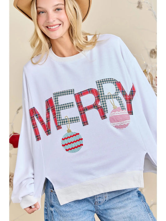 White Merry Oversized Long Sleeve Top