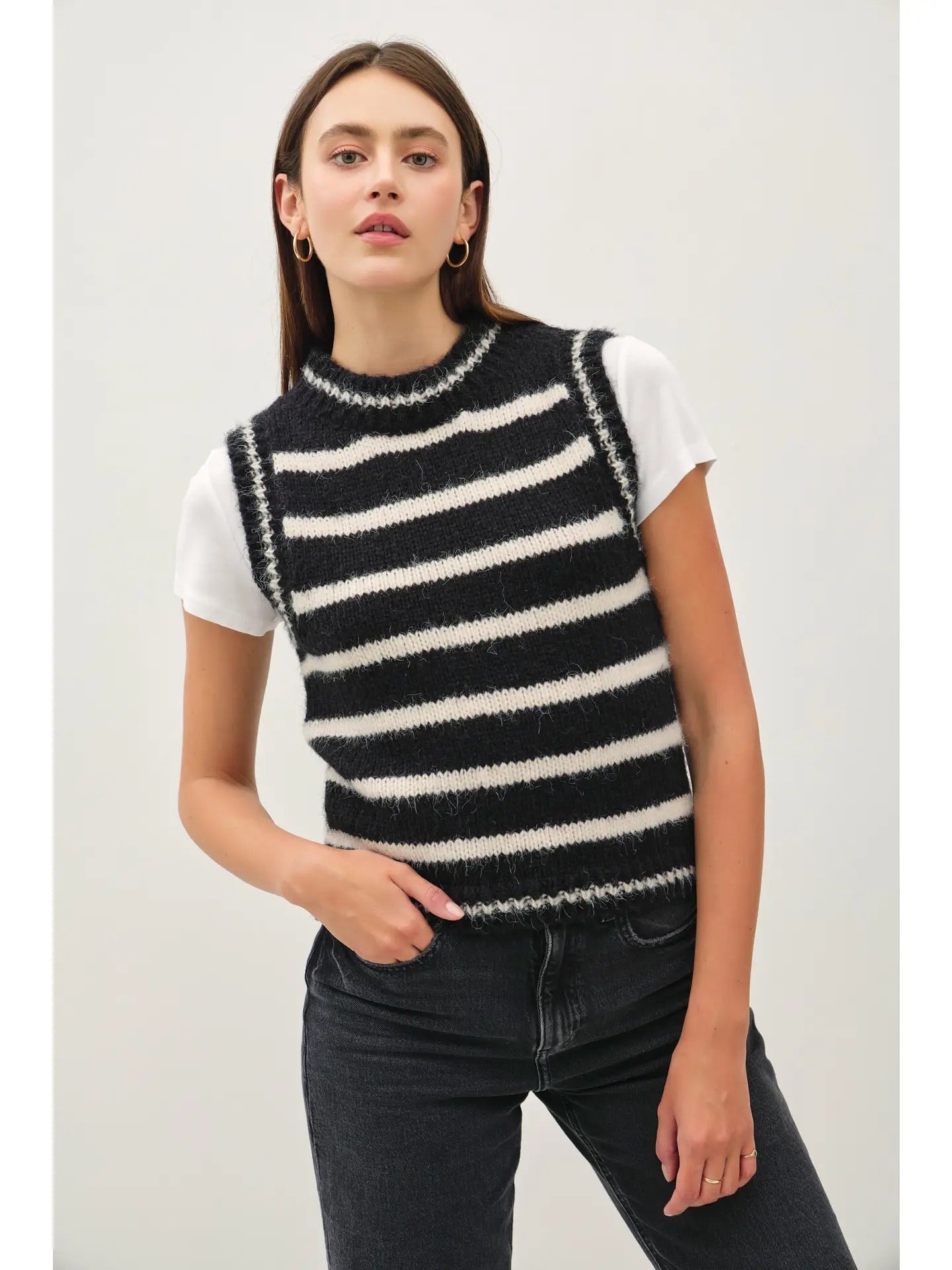 Black Striped Sweater Vest Top