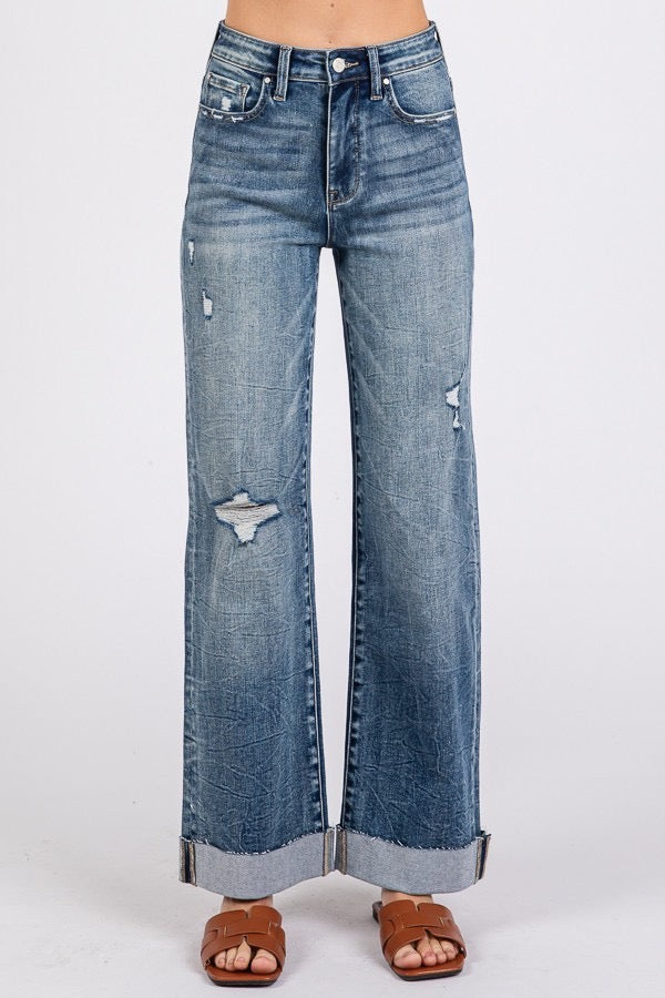 Petra High Rise Stretch Slim Wide Led with Cuffed Hem