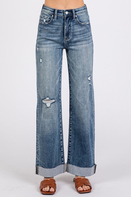Petra High Rise Stretch Slim Wide Led with Cuffed Hem