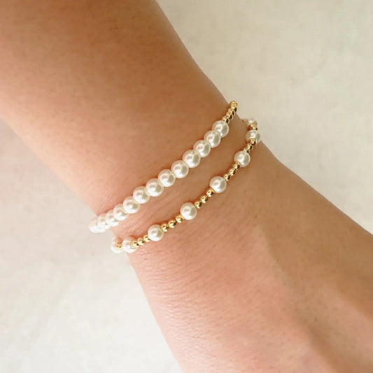Pearls & Gold Stretch Bracelet Set