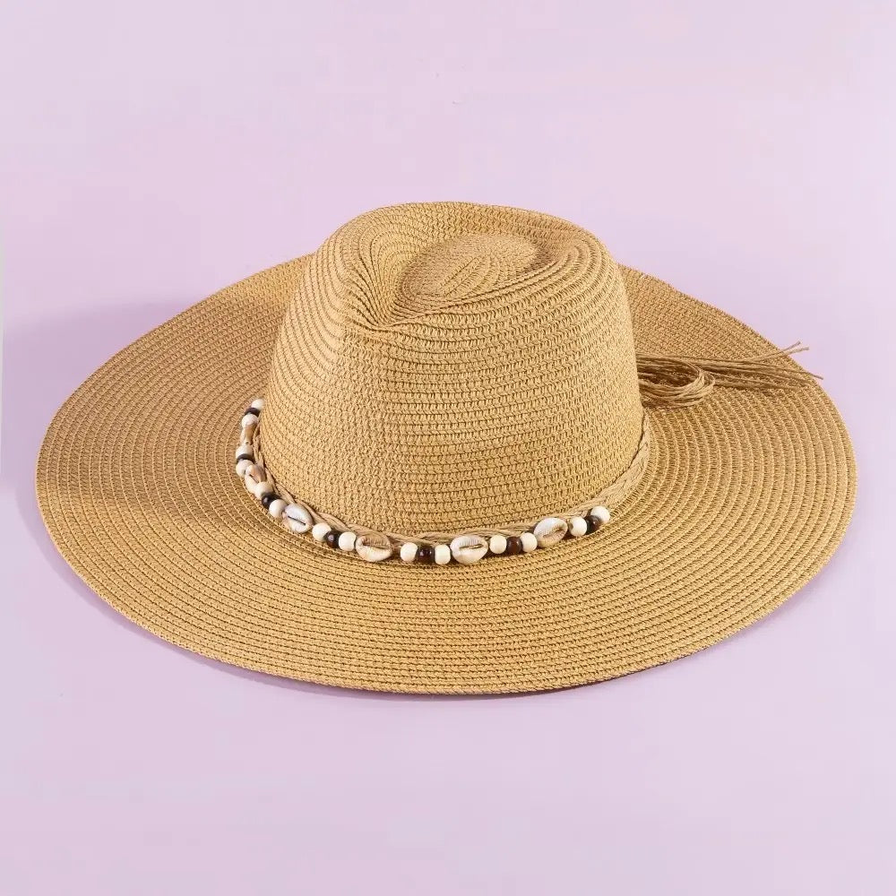 Beaded Cowrie Shell Straw Hat