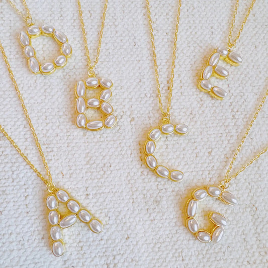 Pearl Mosaic Initial Pendant Necklace