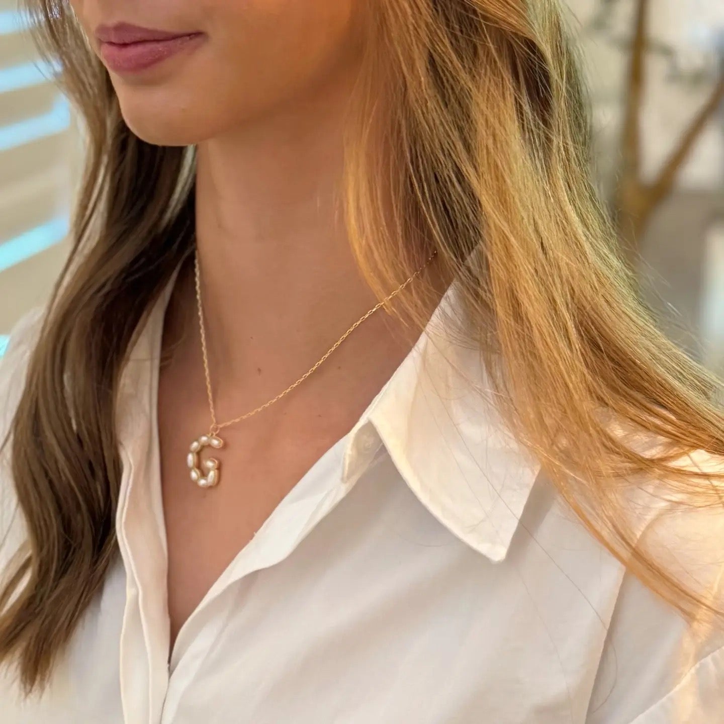 Pearl Mosaic Initial Pendant Necklace