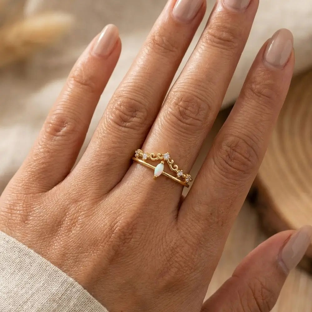 Gold Double Band Opal Adjustable Ring