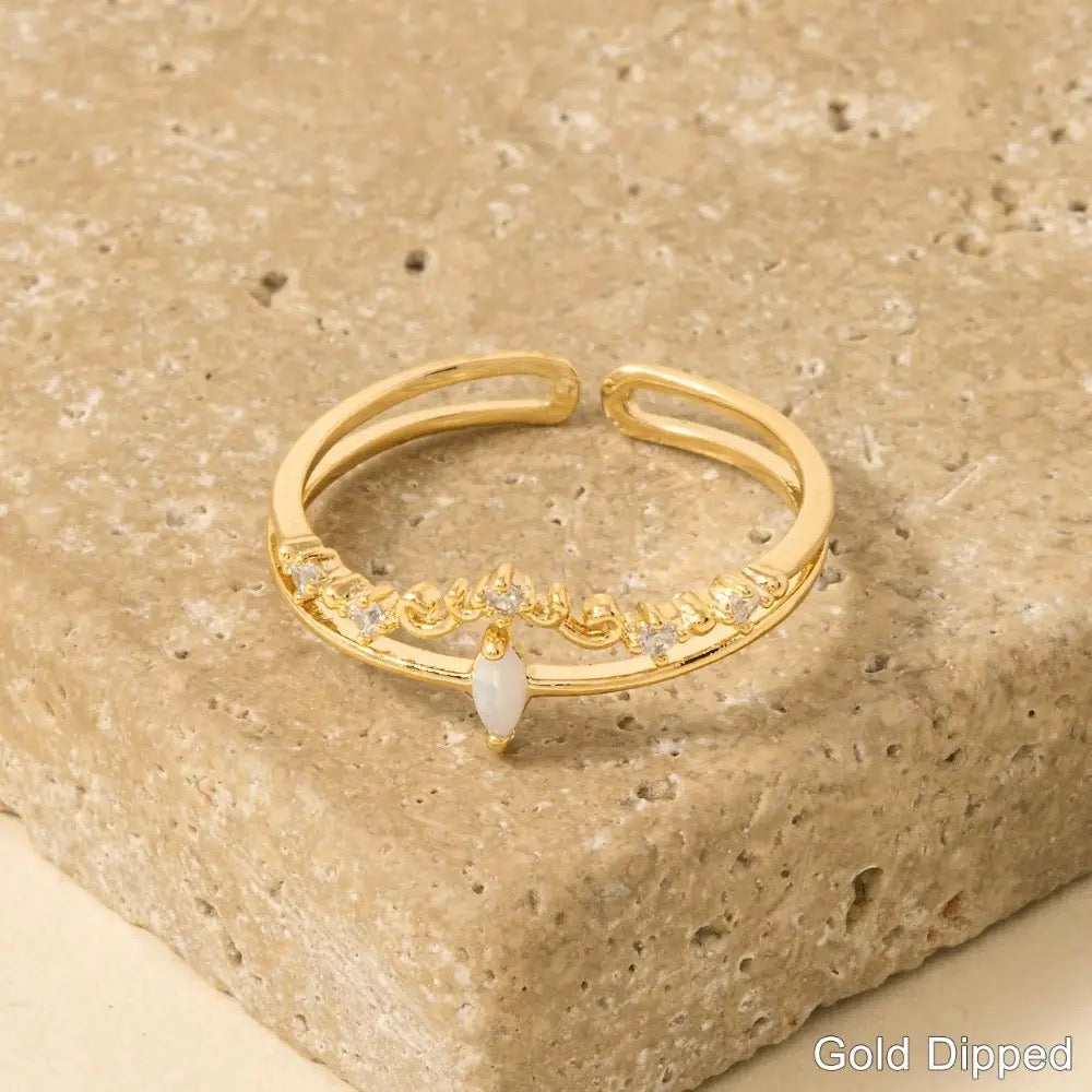 Gold Double Band Opal Adjustable Ring