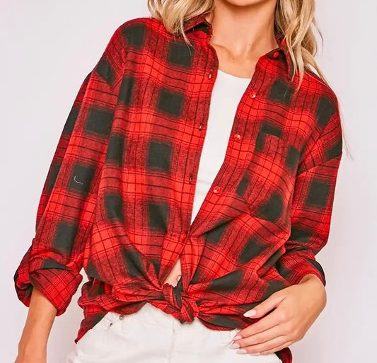 Red/Black Loose Fit Plaid Shirt