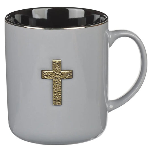 Gold Hammered Cross Mug