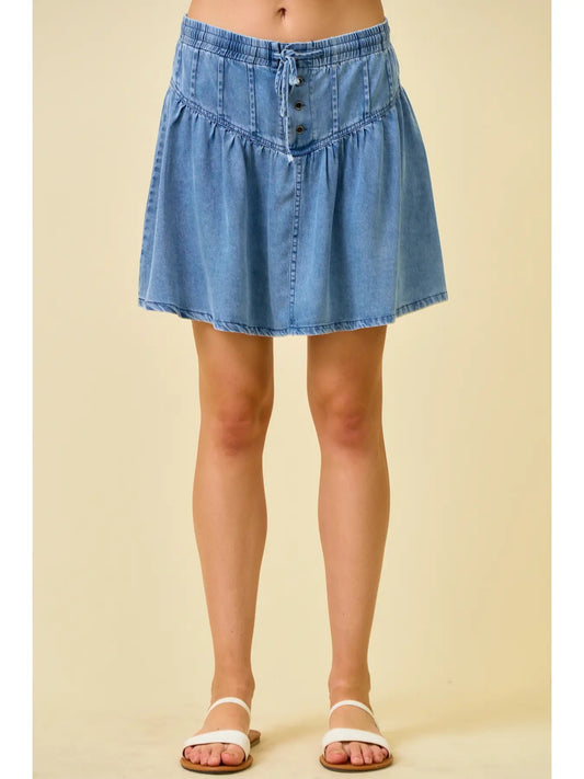 Denim Pleated Mini Skirt