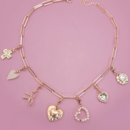Gold Removable Bow Heart Charm Necklace