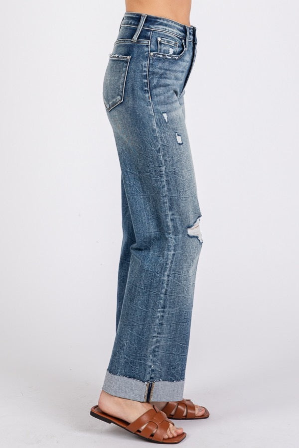 Petra High Rise Stretch Slim Wide Led with Cuffed Hem