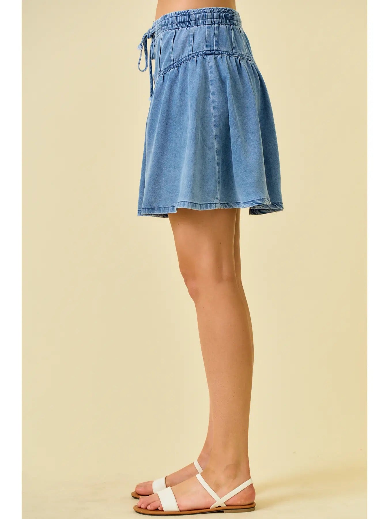 Denim Pleated Mini Skirt