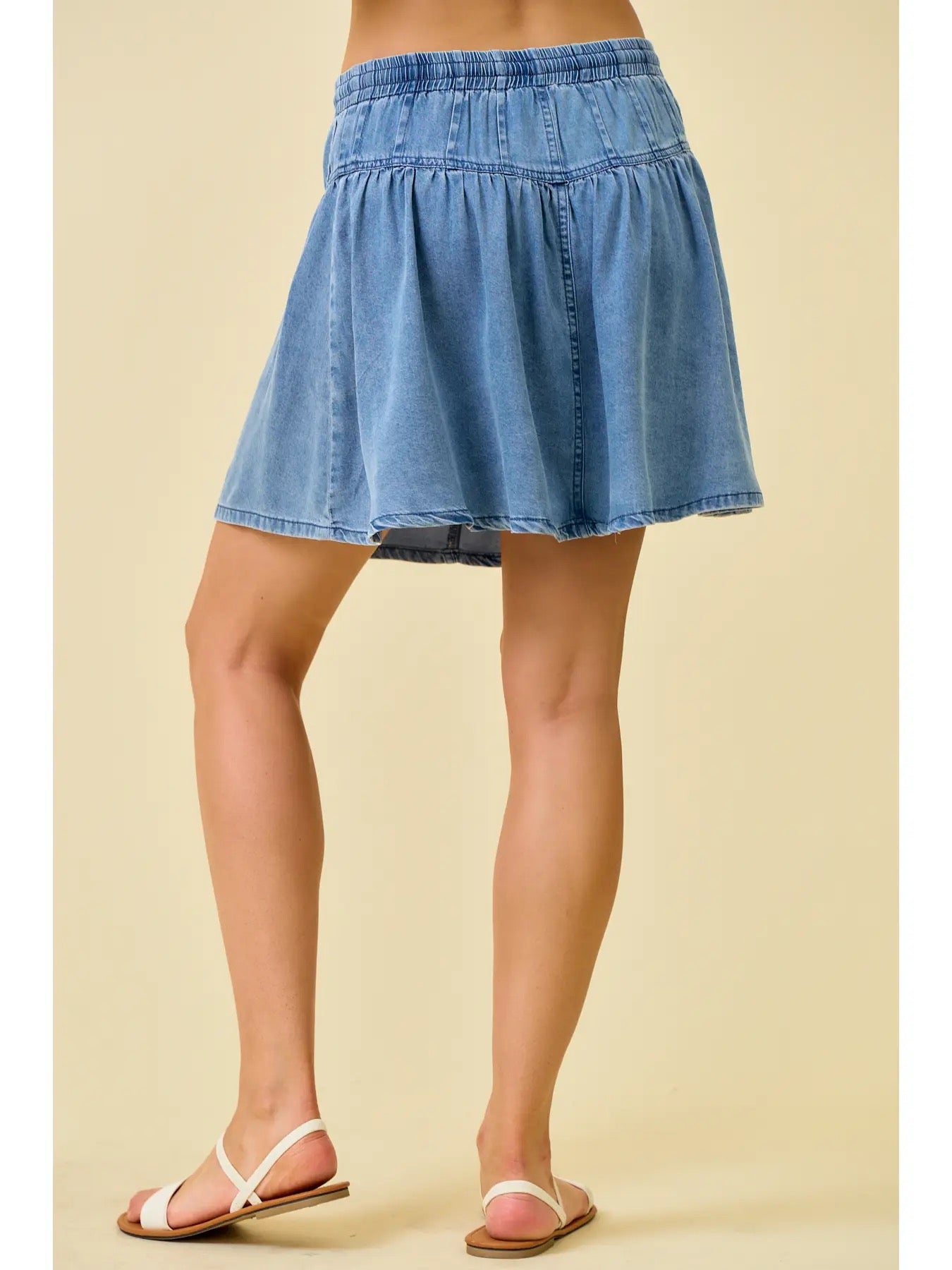 Denim Pleated Mini Skirt
