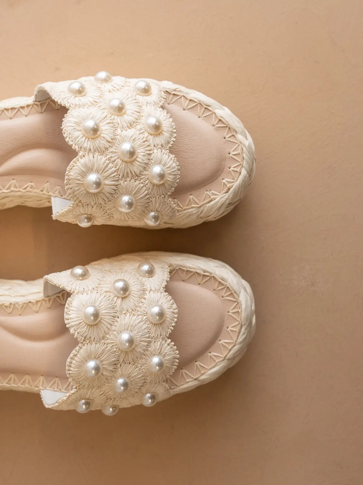 Ivory Pearl Raffia Platform Sandal