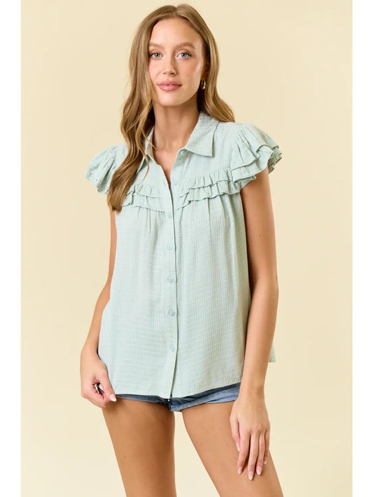 Sage Double Ruffle Cap Sleeve top
