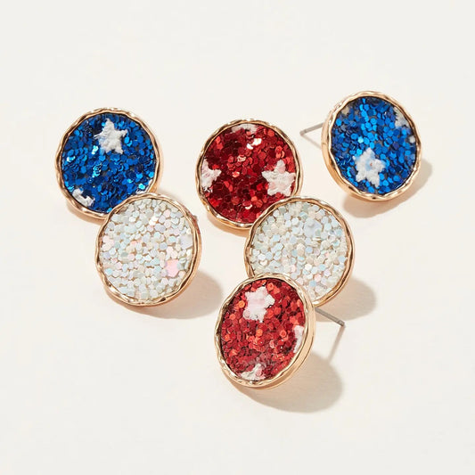 America Glitter Stud Earrings 3 pair