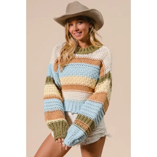 Multi Color Stripe Chunky Knit Sweater