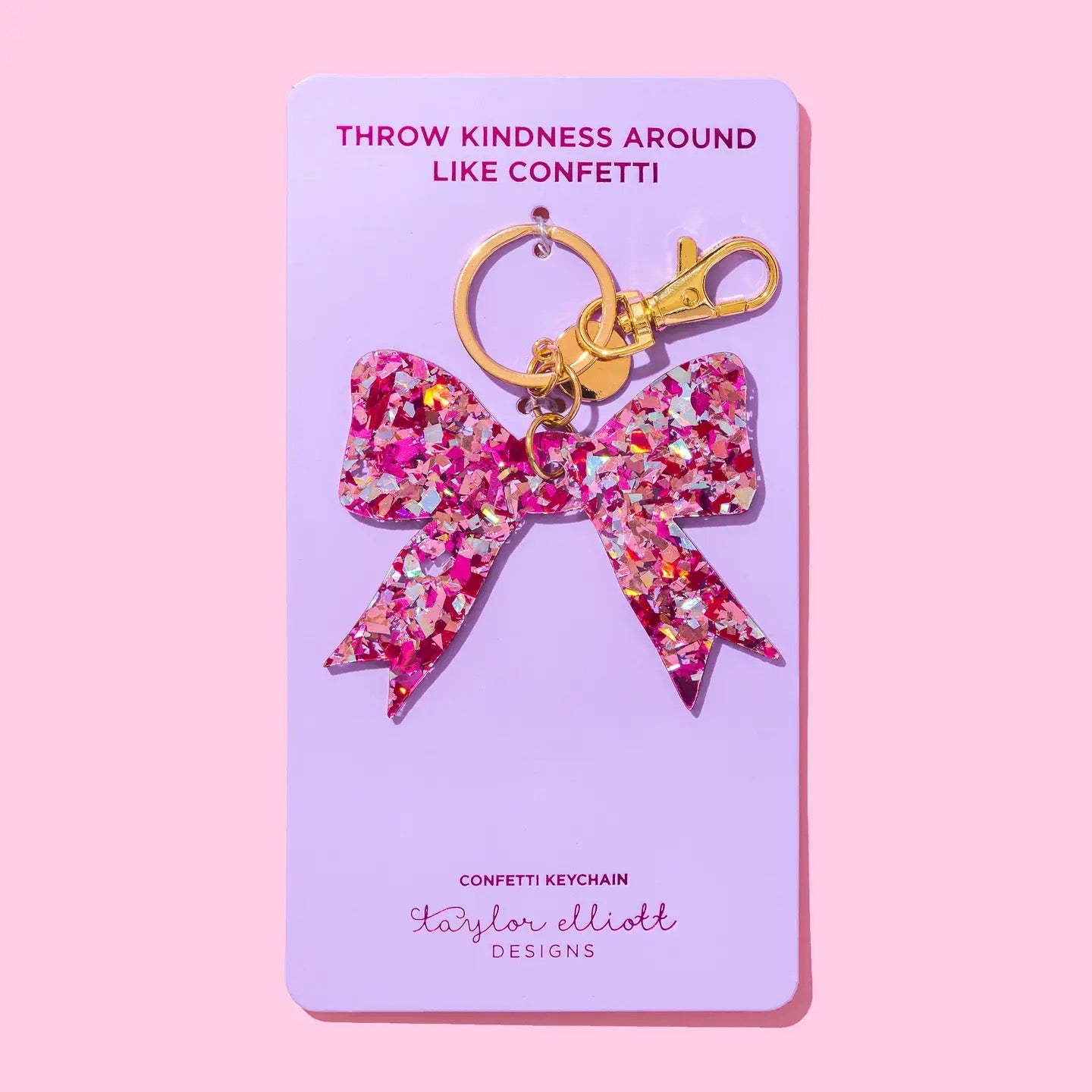 Pink + Silver Confetti Bow Keychain