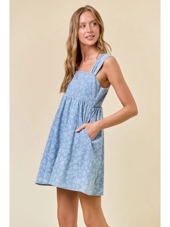 Floral Chambray Denim Dress