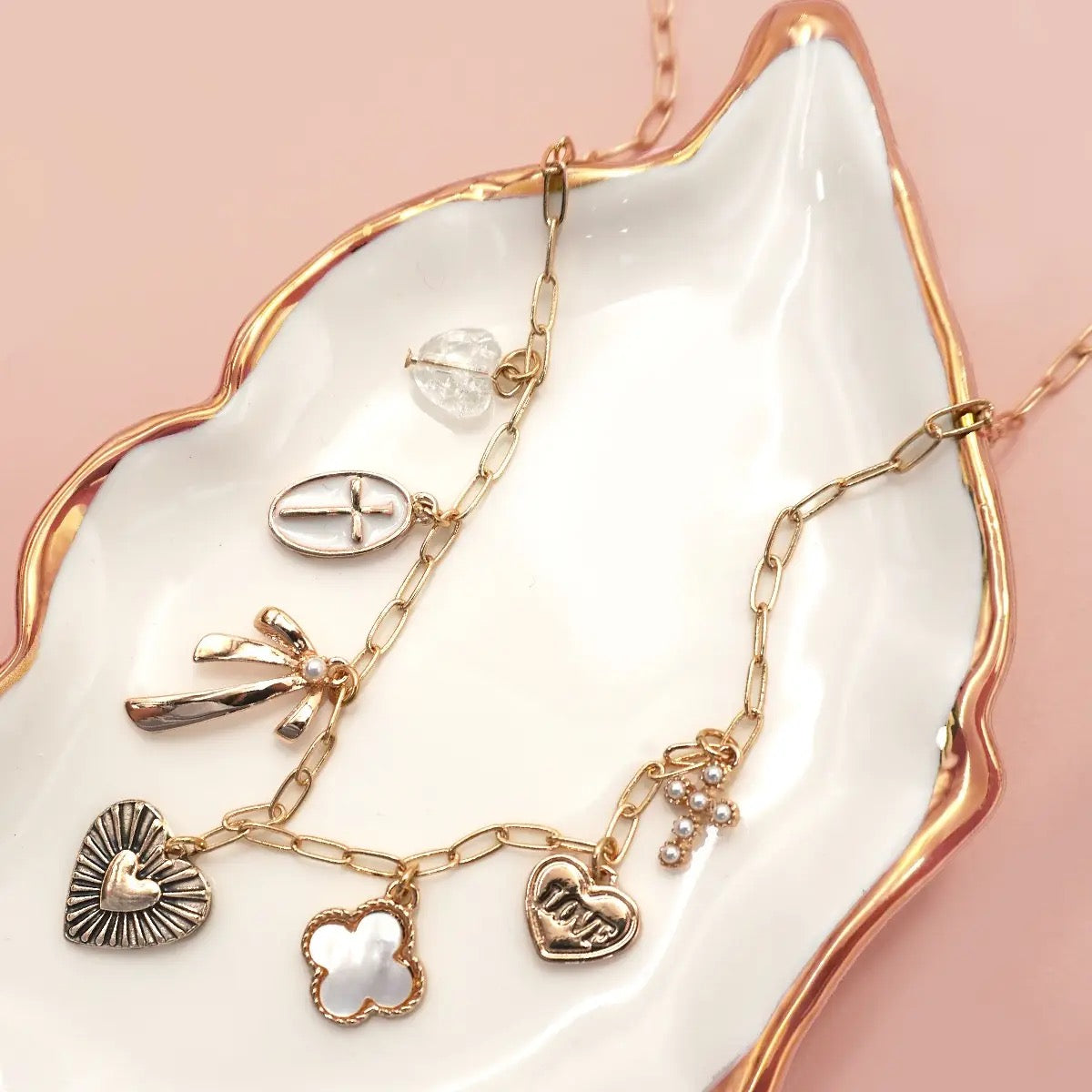 Clover Bow Cross Charm Necklace